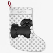 黒シーズー（犬）Tzuかわいい漫画の犬と名前 スモールクリスマスストッキング (正面)