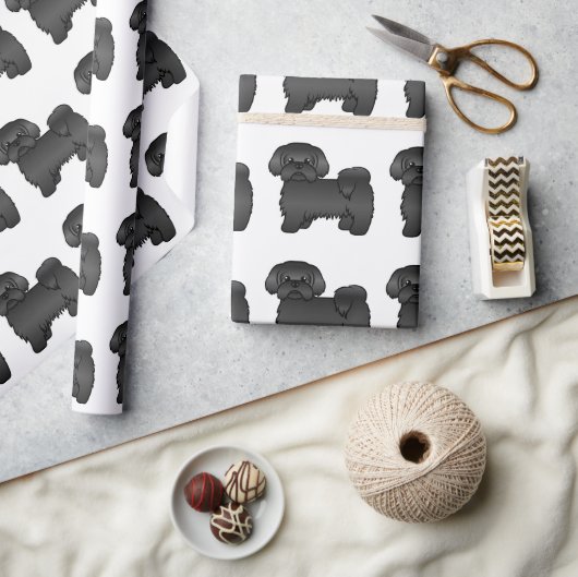 黒シーズー（犬）TZUかわいい漫画の犬のパターン ラッピングペーパー (クラフト)