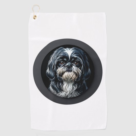 黒シーズー（犬）tzu ゴルフタオル (正面)