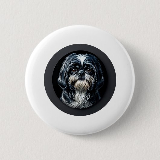 黒シーズー(犬)tzu 缶バッジ (正面)
