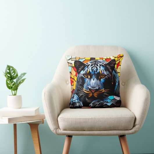 黒ジャグアモザイクのステンドグラス クッション (椅子)