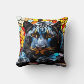 黒ジャグアモザイクのステンドグラス クッション (正面)