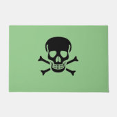 黒スカルの緑の大きな書式 ドアマット (正面)