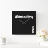 黒スクラッチパーソナライズされたウォールクロック(任意の名前) スクエア壁時計 (ホーム)