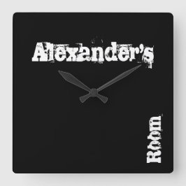 黒スクラッチパーソナライズされたウォールクロック（任意の名前） スクエア壁時計