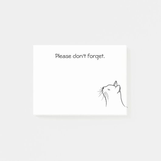 黒スケッチの可愛い猫がポストノートを見る ポストイット (正面)