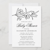 黒スケッチフローラ赤ちゃんシャワー 招待状 (正面)