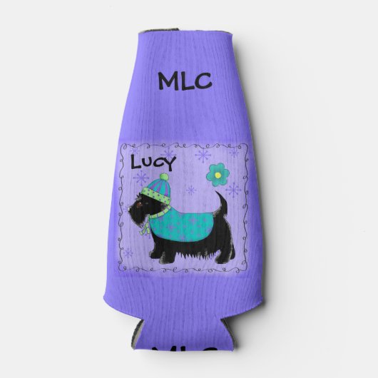 黒スコッチドッグ名パーソナライズされたモノグラム ボトルクーラー (正面)