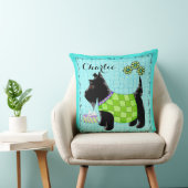 黒スコッツティドグネームのパーソナライズターコイズ クッション (椅子)