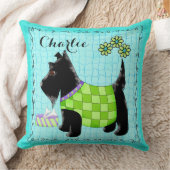黒スコッツティドグネームのパーソナライズターコイズ クッション (ブランケット)
