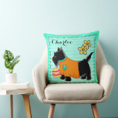 黒スコットドッグネームパーソナライズされたティール(緑がかった色)グリーン クッション (椅子)