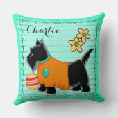黒スコットドッグネームパーソナライズされたティール(緑がかった色)グリーン クッション (裏面)