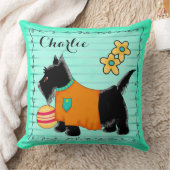 黒スコットドッグネームパーソナライズされたティール(緑がかった色)グリーン クッション (ブランケット)