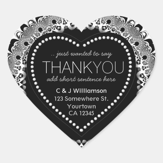 黒スタイリッシュいレースのよう感謝ハートシール ハートシール (正面)