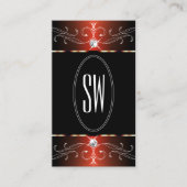 黒スタイリッシュとオレンジのオーナメント華美イニシャル 名刺 (正面)