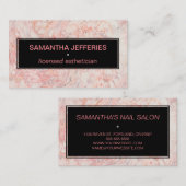 黒スタイリッシュとピンクの大理石フェミニン 名刺 (正面/裏面)