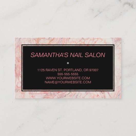 黒スタイリッシュとピンクの大理石フェミニン 名刺 (裏面)