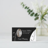 黒スタイリッシュと白と華美ポートレート写真 名刺 (スタンド正面)