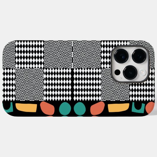 黒スタイリッシュと白のギリシャ語鍵カラフル抽象芸術 Case-Mate iPhoneケース (裏面 (横))