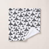 黒スタイリッシュと白のクリスマスツリーパターン バスタオルセット (ウォッシュタオル)