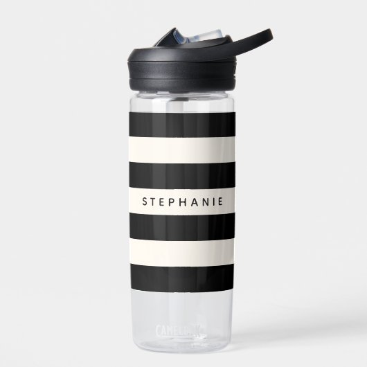 黒スタイリッシュと白のストライプ任意の名前 ウォーターボトル (左面)