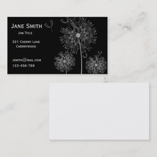 黒スタイリッシュと白のタンポポ 名刺 (正面/裏面)