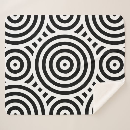 黒スタイリッシュと白のネストされた円 シェルパブランケット (正面(横))