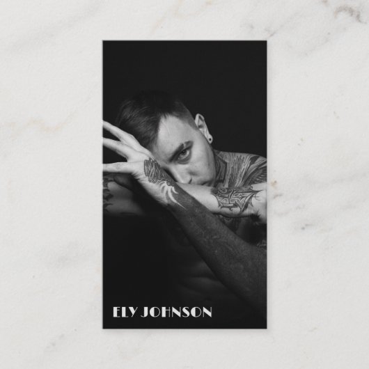 黒スタイリッシュと白の写真カジュアル 名刺 (正面)