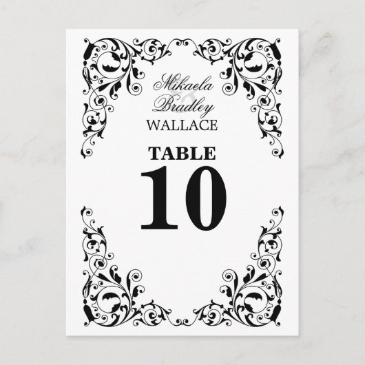 黒スタイリッシュと白の渦巻き表の番号カード ポストカード (正面)