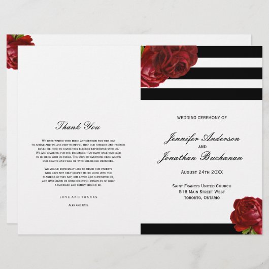 黒スタイリッシュと白の結婚式 プログラム (正面/裏面)