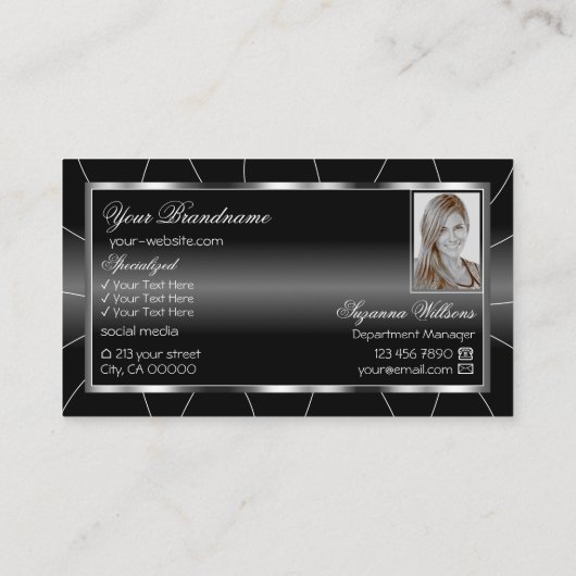 黒スタイリッシュと白、ダイヤモンドと写真カッコいい 名刺 (裏面)