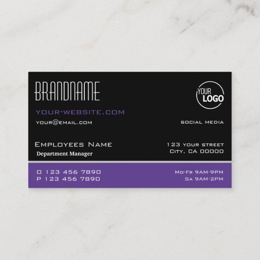 黒スタイリッシュと紫のシンプルプロフェッショナル 名刺 (裏面)