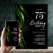 黒スタイリッシュと緑75th誕生日パーティー 招待状