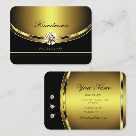 黒スタイリッシュと金ゴールドとダイヤきらめくン 名刺 (正面/裏面)
