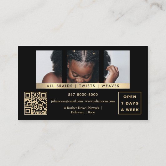 黒スタイリッシュと金ゴールドのアフリカの毛編み 名刺 (裏面)