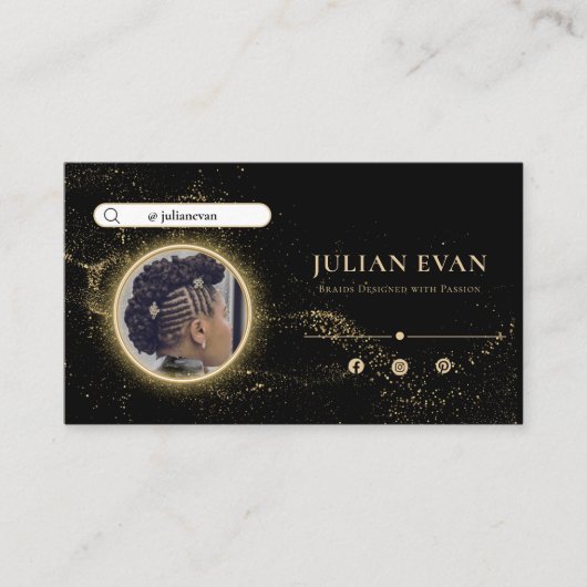 黒スタイリッシュと金ゴールドのアフリカの毛編み 名刺 (正面)