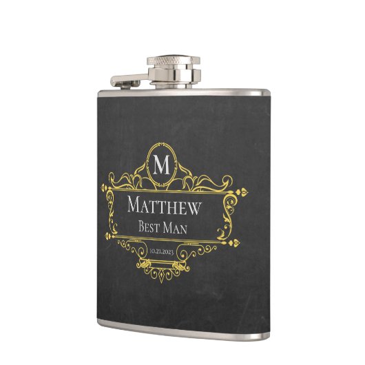黒スタイリッシュと金ゴールドのヴィンテージ花婿介添人 フラスク (左)