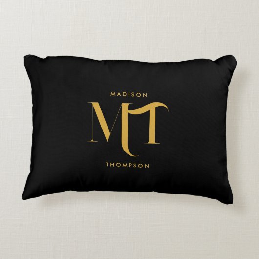 黒スタイリッシュと金ゴールドモノグラムのイニシャル文字 アクセントクッション (裏面)