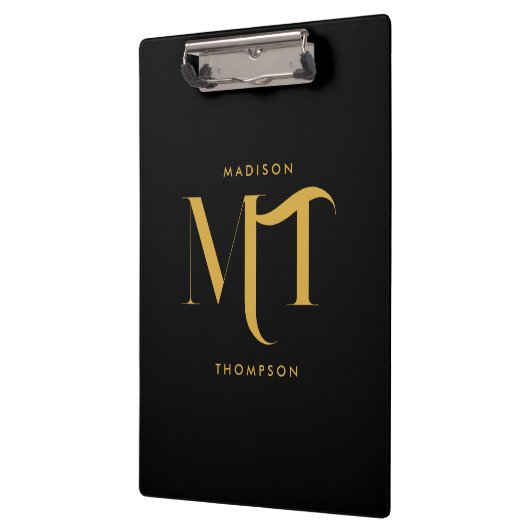黒スタイリッシュと金ゴールドモノグラムのイニシャル文字 クリップボード (左)