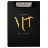 黒スタイリッシュと金ゴールドモノグラムのイニシャル文字 クリップボード (正面)