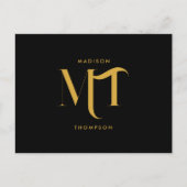 黒スタイリッシュと金ゴールドモノグラムのイニシャル文字 シーズンポストカード (正面)