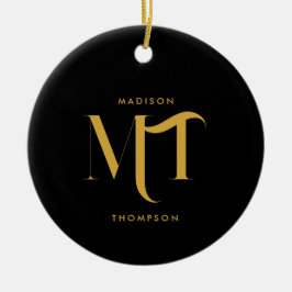 黒スタイリッシュと金ゴールドモノグラムのイニシャル文字 セラミックオーナメント