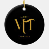 黒スタイリッシュと金ゴールドモノグラムのイニシャル文字 セラミックオーナメント (裏面)