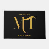 黒スタイリッシュと金ゴールドモノグラムのイニシャル文字 ドアマット (正面)