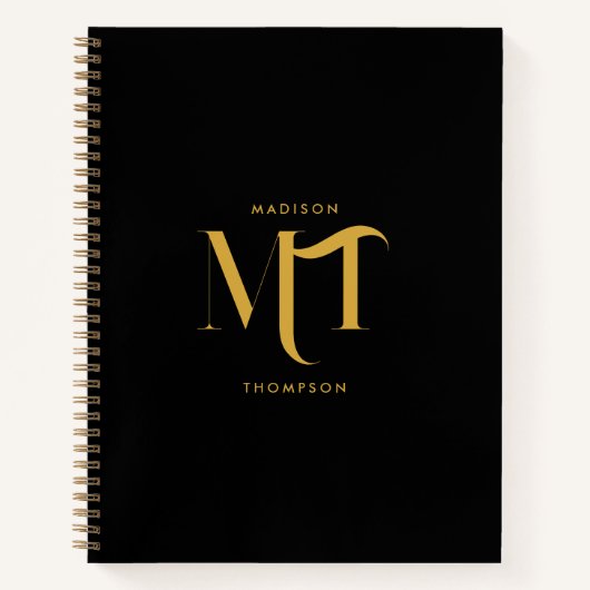 黒スタイリッシュと金ゴールドモノグラムのイニシャル文字 ノートブック (正面)