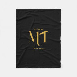 黒スタイリッシュと金ゴールドモノグラムのイニシャル文字 フリースブランケット
