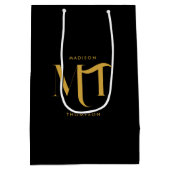 黒スタイリッシュと金ゴールドモノグラムのイニシャル文字 ミディアムペーパーバッグ (裏面)