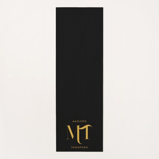 黒スタイリッシュと金ゴールドモノグラムのイニシャル文字 ヨガマット (正面)