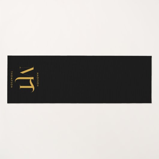 黒スタイリッシュと金ゴールドモノグラムのイニシャル文字 ヨガマット (正面(横))
