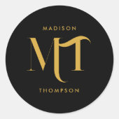 黒スタイリッシュと金ゴールドモノグラムのイニシャル文字 ラウンドシール (正面)